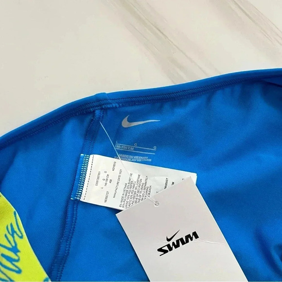 Nike One Piece Swimsuit Big Kids Size Large Blue Lined Wide Straps - Picture 6 of 8